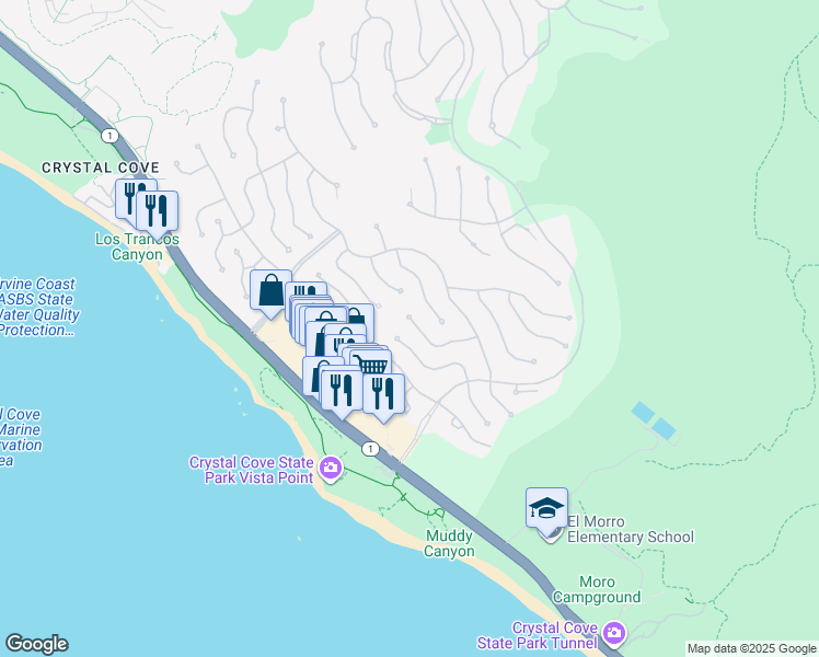 map of restaurants, bars, coffee shops, grocery stores, and more near 8 Dunes Bluff in Newport Beach