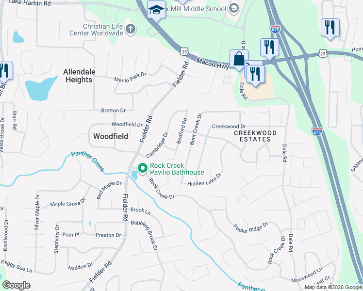 map of restaurants, bars, coffee shops, grocery stores, and more near 6707 Bedford Road in Rex