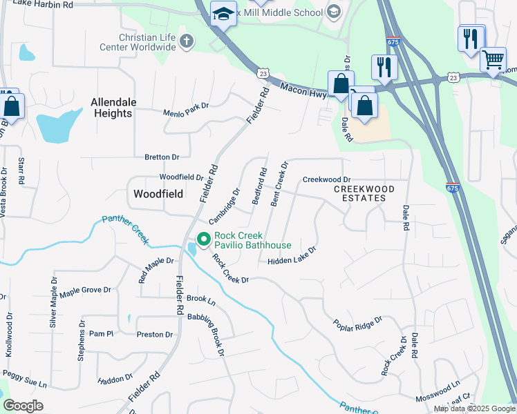 map of restaurants, bars, coffee shops, grocery stores, and more near 6707 Bedford Road in Rex