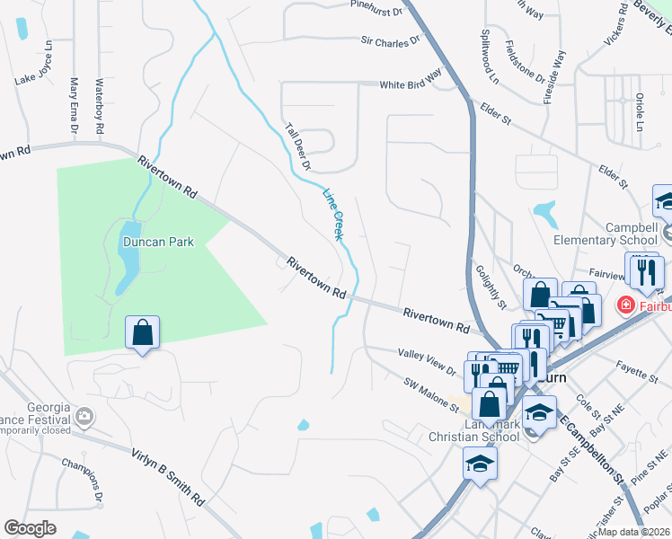 map of restaurants, bars, coffee shops, grocery stores, and more near 1010 Colony Trail in Fairburn