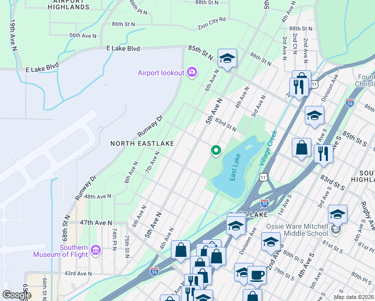map of restaurants, bars, coffee shops, grocery stores, and more near 8124 5th Avenue North in Birmingham