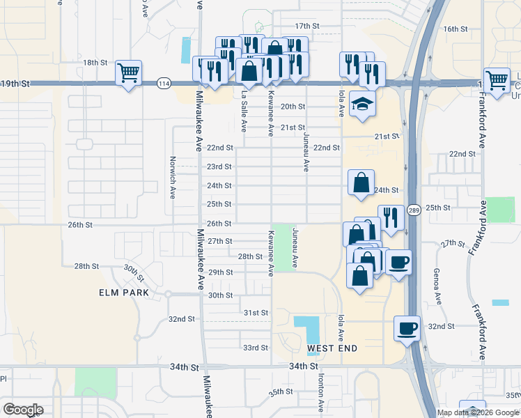 map of restaurants, bars, coffee shops, grocery stores, and more near 6307 25th Street in Lubbock