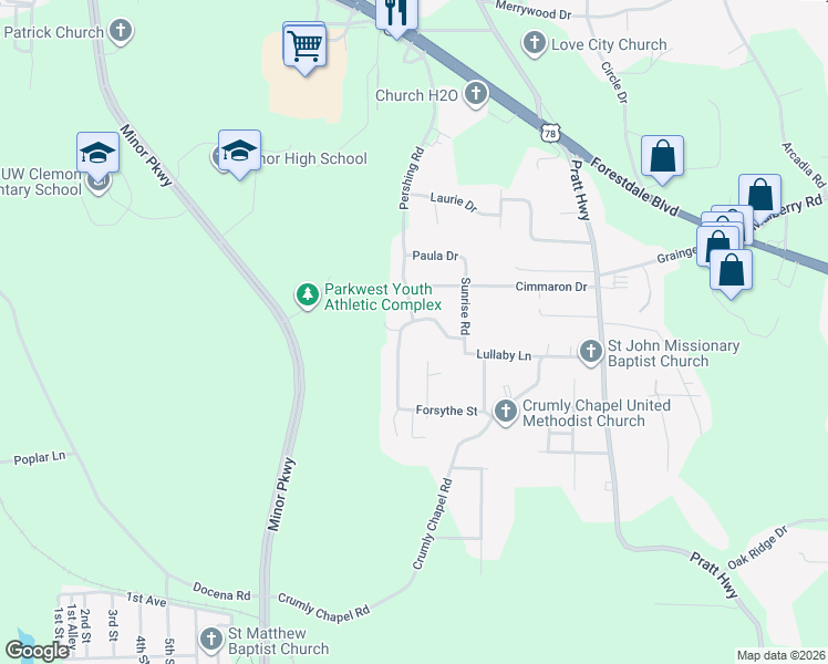 map of restaurants, bars, coffee shops, grocery stores, and more near 461 Roseta Drive in Birmingham
