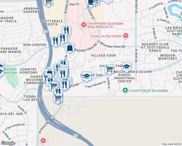 map of restaurants, bars, coffee shops, grocery stores, and more near 9340 North 92nd Street in Scottsdale