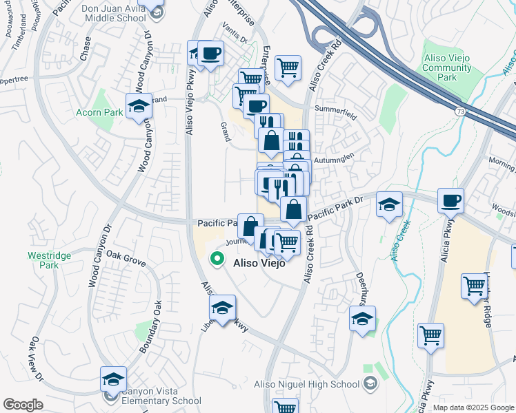 map of restaurants, bars, coffee shops, grocery stores, and more near 2426 City Lights Drive in Aliso Viejo