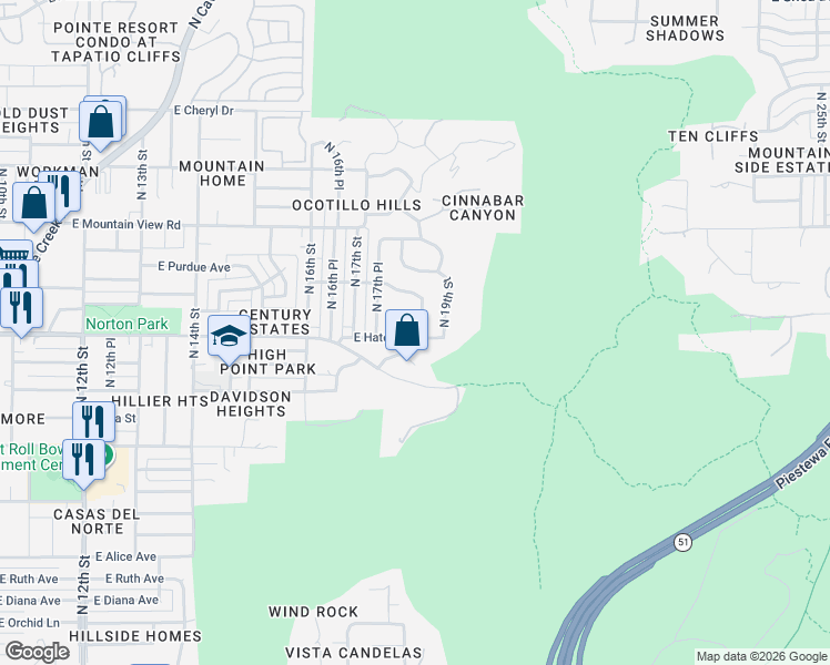 map of restaurants, bars, coffee shops, grocery stores, and more near 9402 North 18th Street in Phoenix