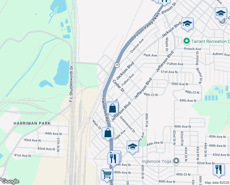 map of restaurants, bars, coffee shops, grocery stores, and more near 620 Bell Avenue in Birmingham