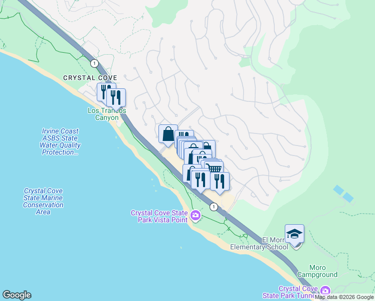 map of restaurants, bars, coffee shops, grocery stores, and more near 20 Sidra Cove in Newport Beach