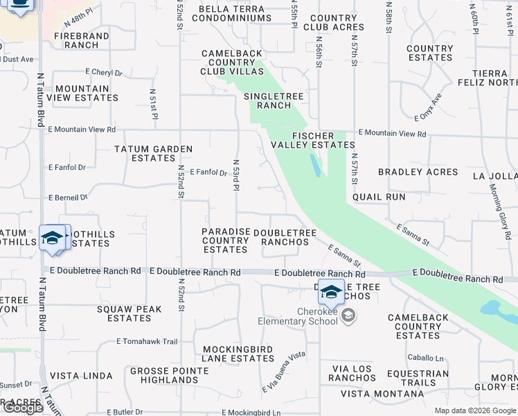 map of restaurants, bars, coffee shops, grocery stores, and more near 5410 East Sanna Street in Paradise Valley