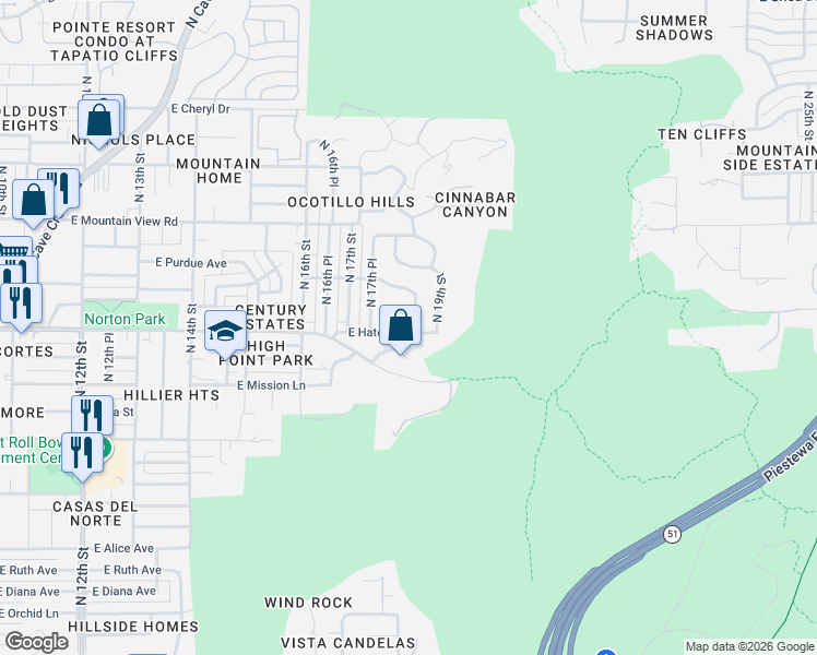 map of restaurants, bars, coffee shops, grocery stores, and more near 9402 North 18th Street in Phoenix