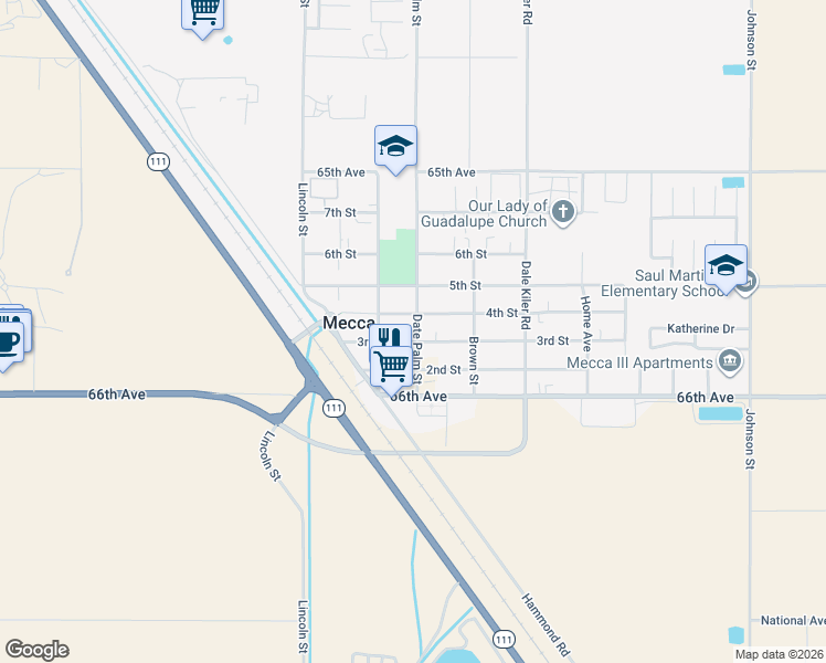 map of restaurants, bars, coffee shops, grocery stores, and more near 91242 3rd Street in Mecca