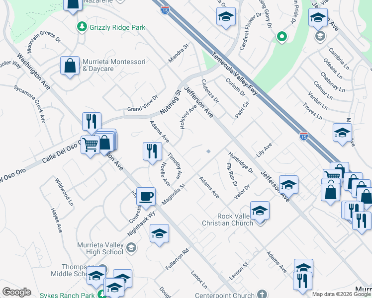 map of restaurants, bars, coffee shops, grocery stores, and more near 41729 Mesquite Lane in Murrieta