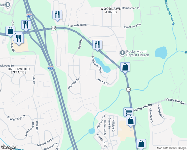map of restaurants, bars, coffee shops, grocery stores, and more near 6699 Sunset Valley Circle in Rex