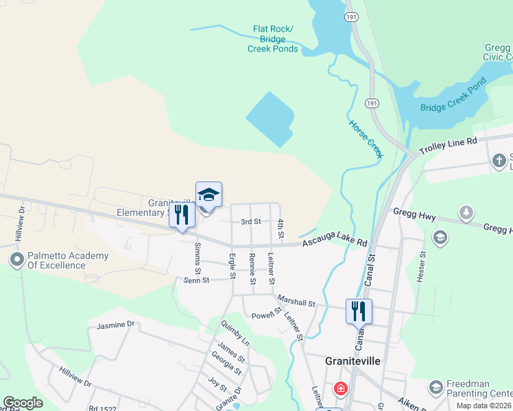 map of restaurants, bars, coffee shops, grocery stores, and more near 300B Rennie Street in Graniteville