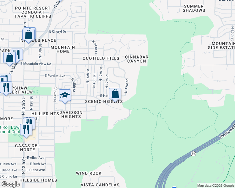 map of restaurants, bars, coffee shops, grocery stores, and more near 9402 North 18th Street in Phoenix