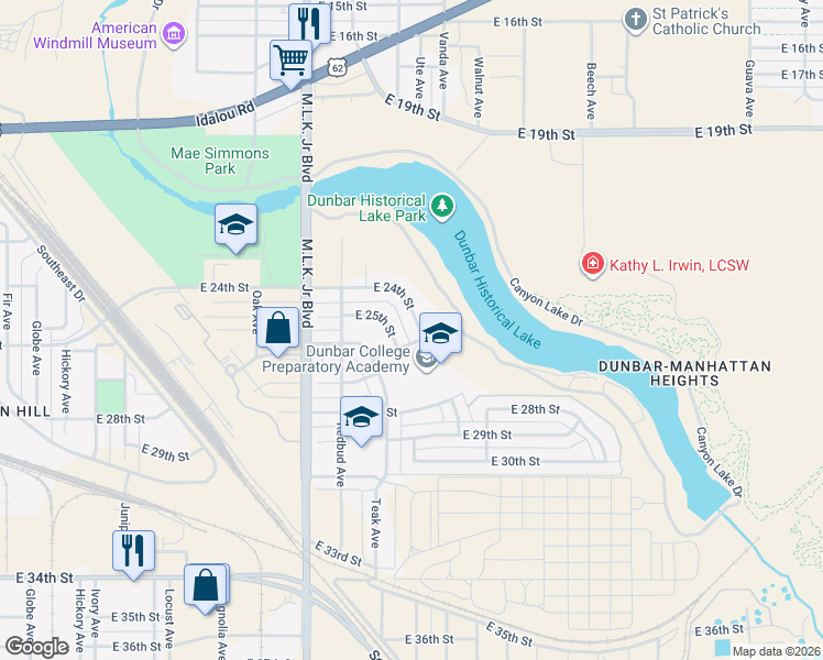 map of restaurants, bars, coffee shops, grocery stores, and more near 1836 Manhattan Drive in Lubbock