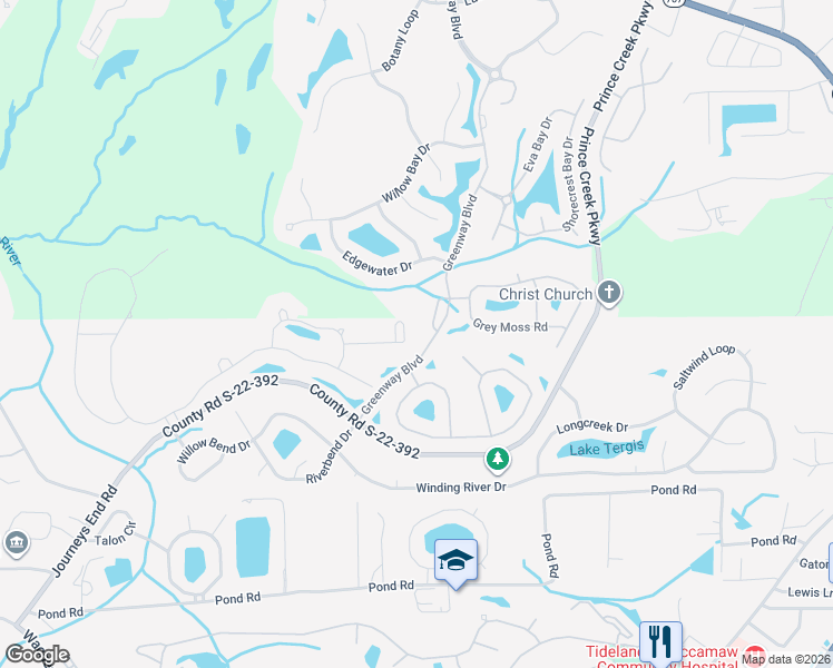 map of restaurants, bars, coffee shops, grocery stores, and more near 32 Cane Break Way in Murrells Inlet