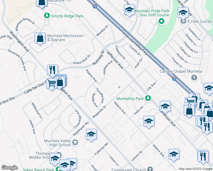 map of restaurants, bars, coffee shops, grocery stores, and more near 41729 Mesquite Lane in Murrieta