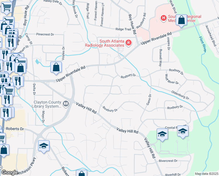 map of restaurants, bars, coffee shops, grocery stores, and more near 214 Heathrow Drive in Riverdale