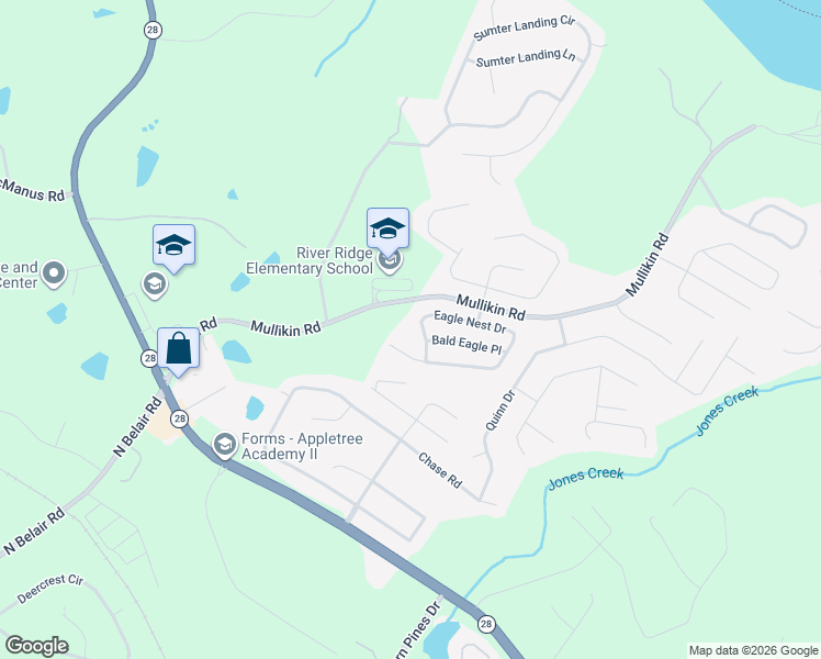 map of restaurants, bars, coffee shops, grocery stores, and more near 4159 Eagle Nest Drive in Evans