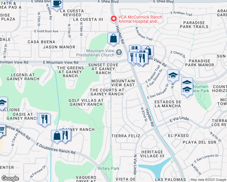 map of restaurants, bars, coffee shops, grocery stores, and more near 9416 North 80th Place in Scottsdale