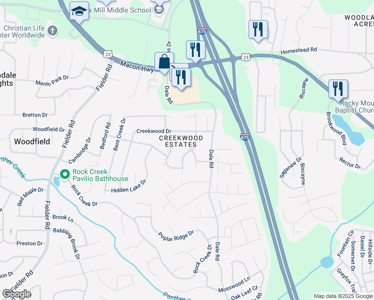 map of restaurants, bars, coffee shops, grocery stores, and more near 6693 Branchview Court in Rex