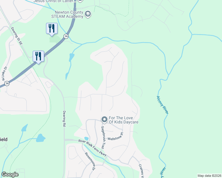map of restaurants, bars, coffee shops, grocery stores, and more near 20 Hallmark Lane in Covington