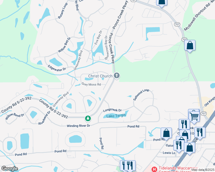 map of restaurants, bars, coffee shops, grocery stores, and more near 24 Springtime Court in Murrells Inlet