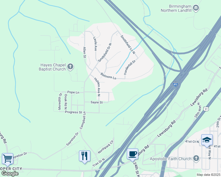 map of restaurants, bars, coffee shops, grocery stores, and more near in Birmingham