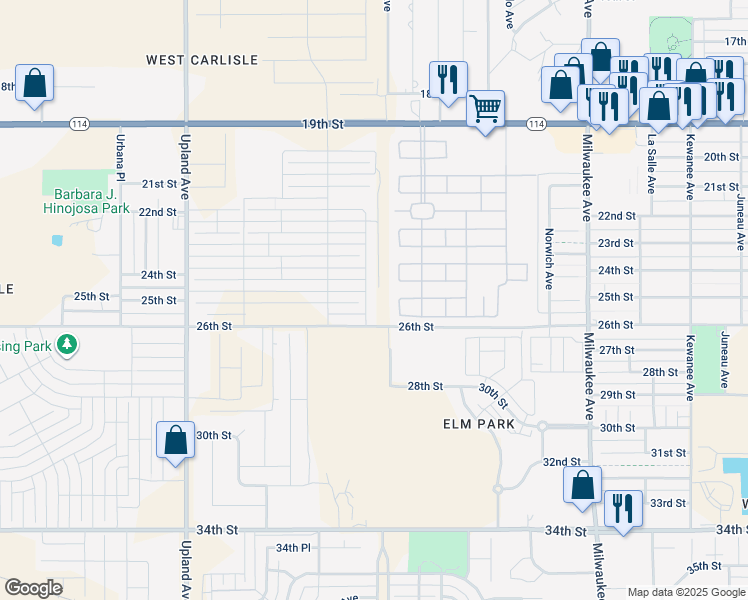 map of restaurants, bars, coffee shops, grocery stores, and more near 6952 26th Street in Lubbock