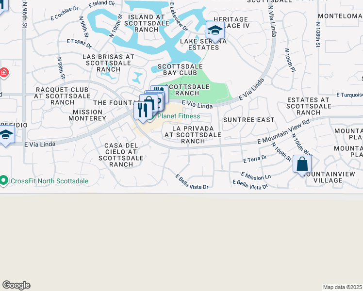 map of restaurants, bars, coffee shops, grocery stores, and more near 10250 North 102nd Street in Scottsdale