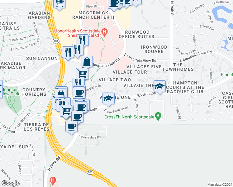 map of restaurants, bars, coffee shops, grocery stores, and more near Apartment in Scottsdale