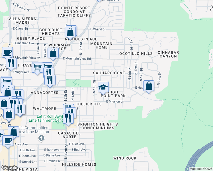 map of restaurants, bars, coffee shops, grocery stores, and more near 9402 North 15th Street in Phoenix