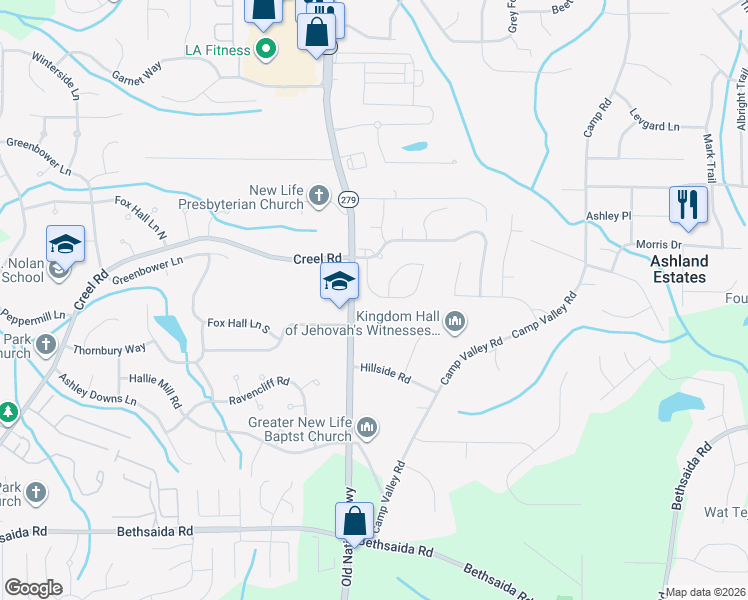 map of restaurants, bars, coffee shops, grocery stores, and more near 6699 Mancha Street in Atlanta