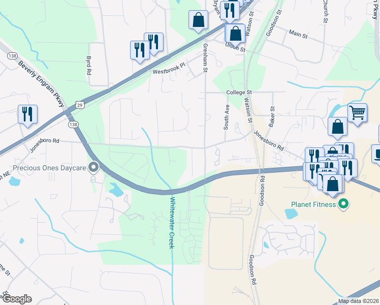 map of restaurants, bars, coffee shops, grocery stores, and more near 5140 Jonesboro Road in Union City