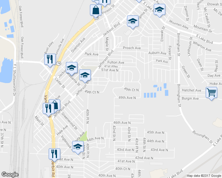 map of restaurants, bars, coffee shops, grocery stores, and more near 4928 Brittain Street in Birmingham