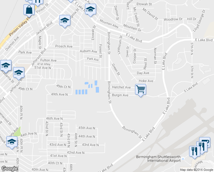 map of restaurants, bars, coffee shops, grocery stores, and more near 928 Birmingham Street in Birmingham