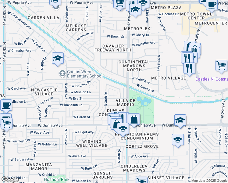 map of restaurants, bars, coffee shops, grocery stores, and more near 9402 North 35th Drive in Phoenix