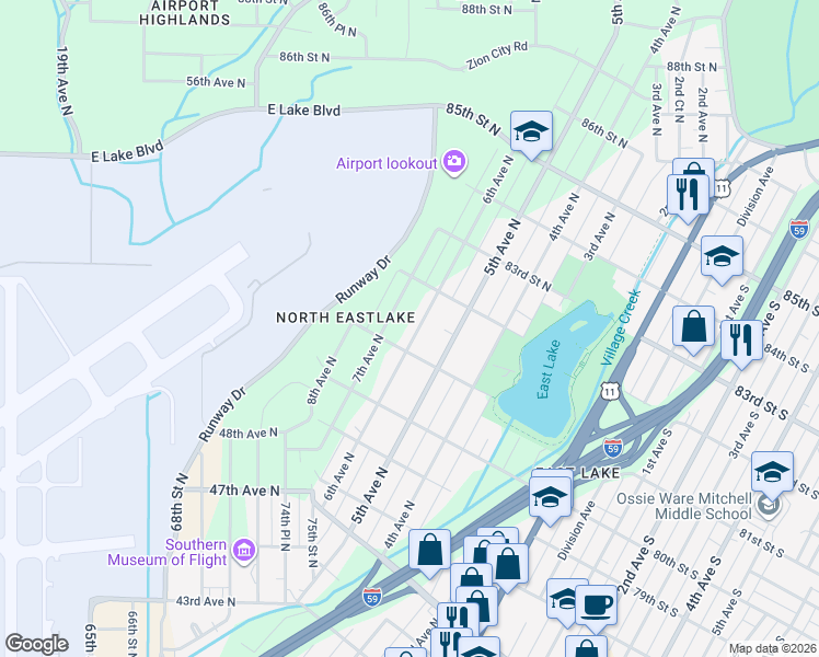 map of restaurants, bars, coffee shops, grocery stores, and more near 8110 6th Avenue North in Birmingham