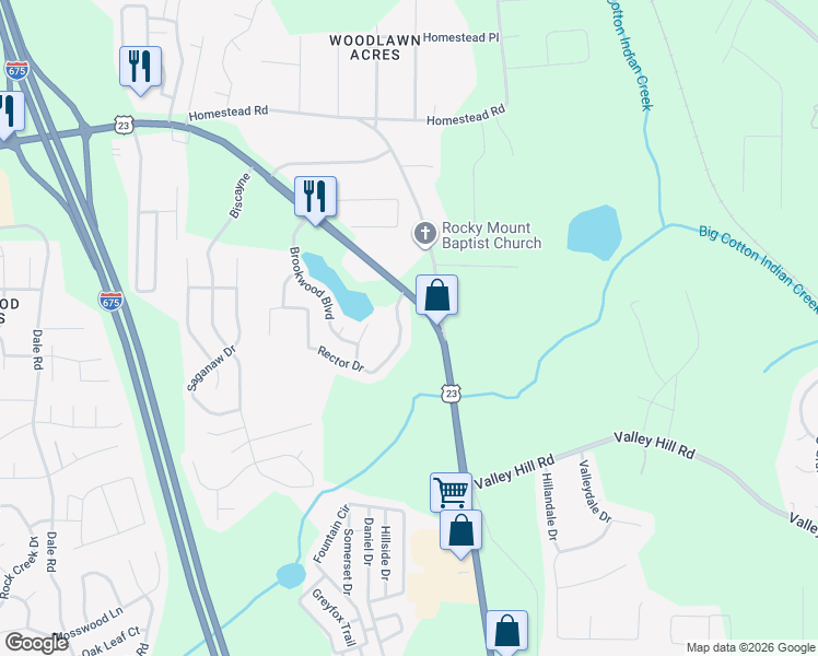 map of restaurants, bars, coffee shops, grocery stores, and more near 6696 Sunset Hills Boulevard in Rex