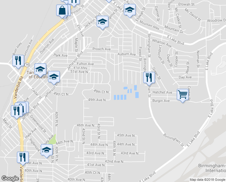 map of restaurants, bars, coffee shops, grocery stores, and more near 4929 43rd Way North in Birmingham