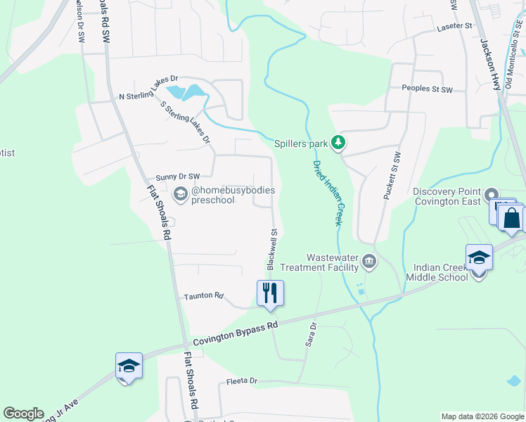 map of restaurants, bars, coffee shops, grocery stores, and more near 10146 Morris Drive Southwest in Covington