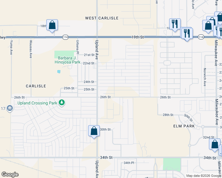 map of restaurants, bars, coffee shops, grocery stores, and more near 7115 26th Street in Lubbock