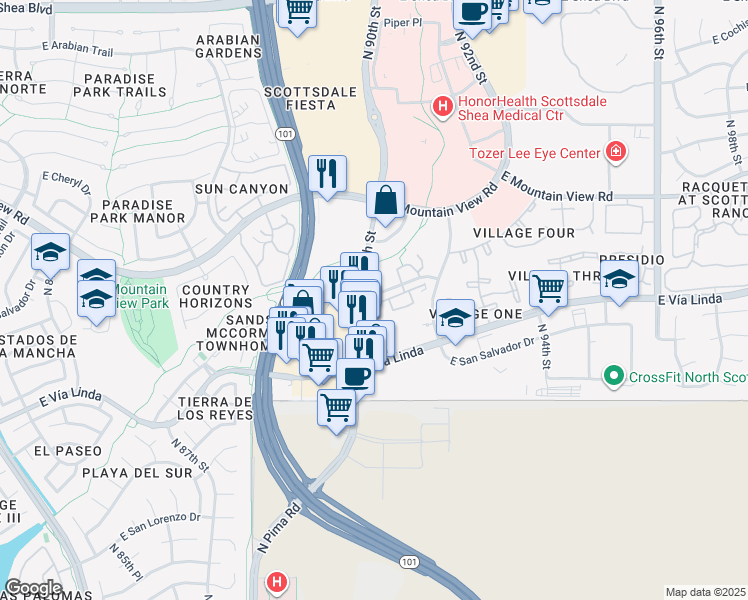 map of restaurants, bars, coffee shops, grocery stores, and more near 9393 North 90th Street in Scottsdale