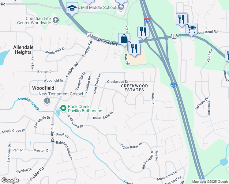 map of restaurants, bars, coffee shops, grocery stores, and more near 3271 Canterbury Trail in Rex