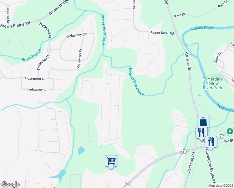 map of restaurants, bars, coffee shops, grocery stores, and more near 195 Heaton Place Trail in Covington