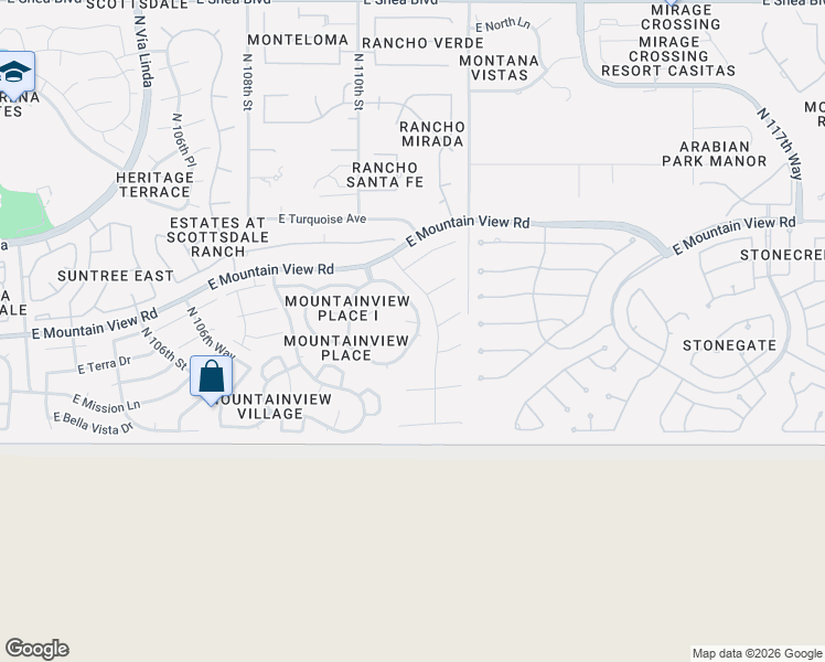 map of restaurants, bars, coffee shops, grocery stores, and more near 10989 East Tierra Drive in Scottsdale