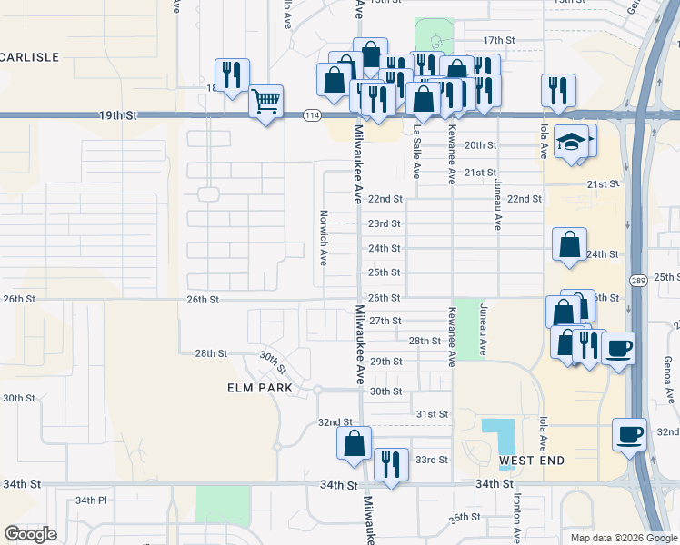 map of restaurants, bars, coffee shops, grocery stores, and more near 6506 25th Street in Lubbock