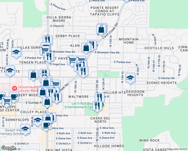 map of restaurants, bars, coffee shops, grocery stores, and more near in Phoenix