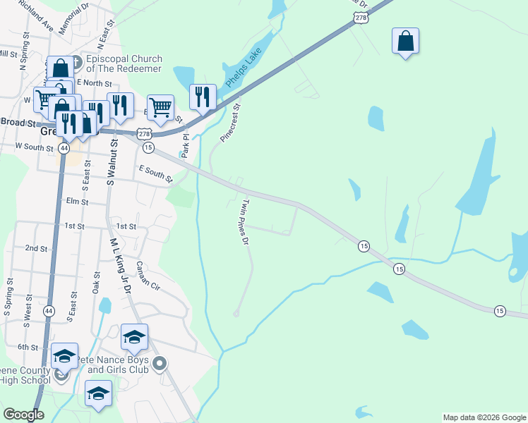 map of restaurants, bars, coffee shops, grocery stores, and more near 1291 Siloam Road in Greensboro